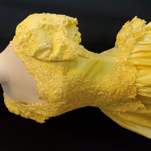 Jasmine, 10, wedding dress, train, hand upcycled yellow, costume, AS IS - Picture 3 of 13